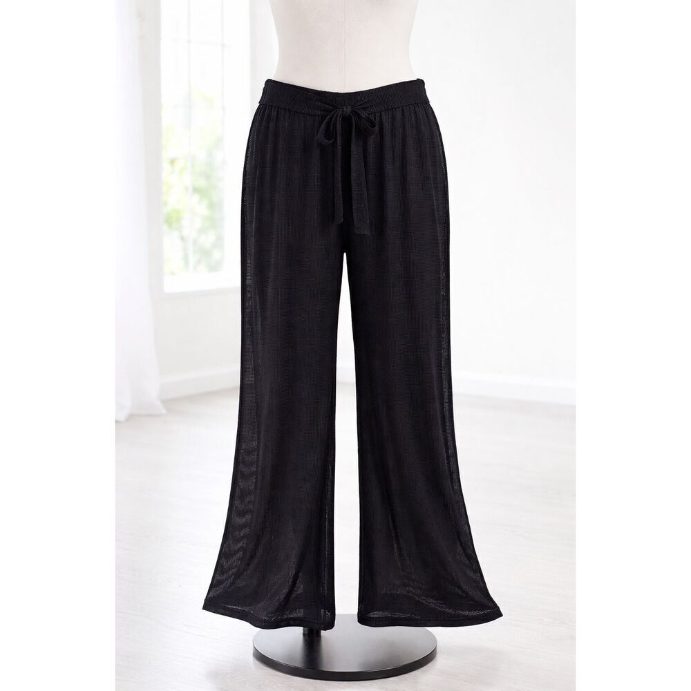 Simply Emma Black Mesh Swim Cover Up Pants Wide Leg Beach Resort Wear